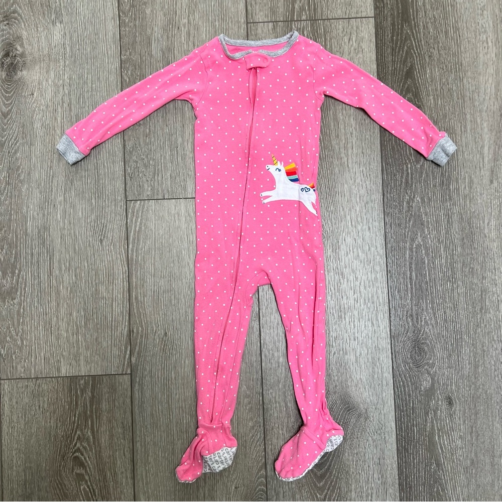 CARTERS ZIP UP FOOTED PAJAMAS UNICORN PINK 2T